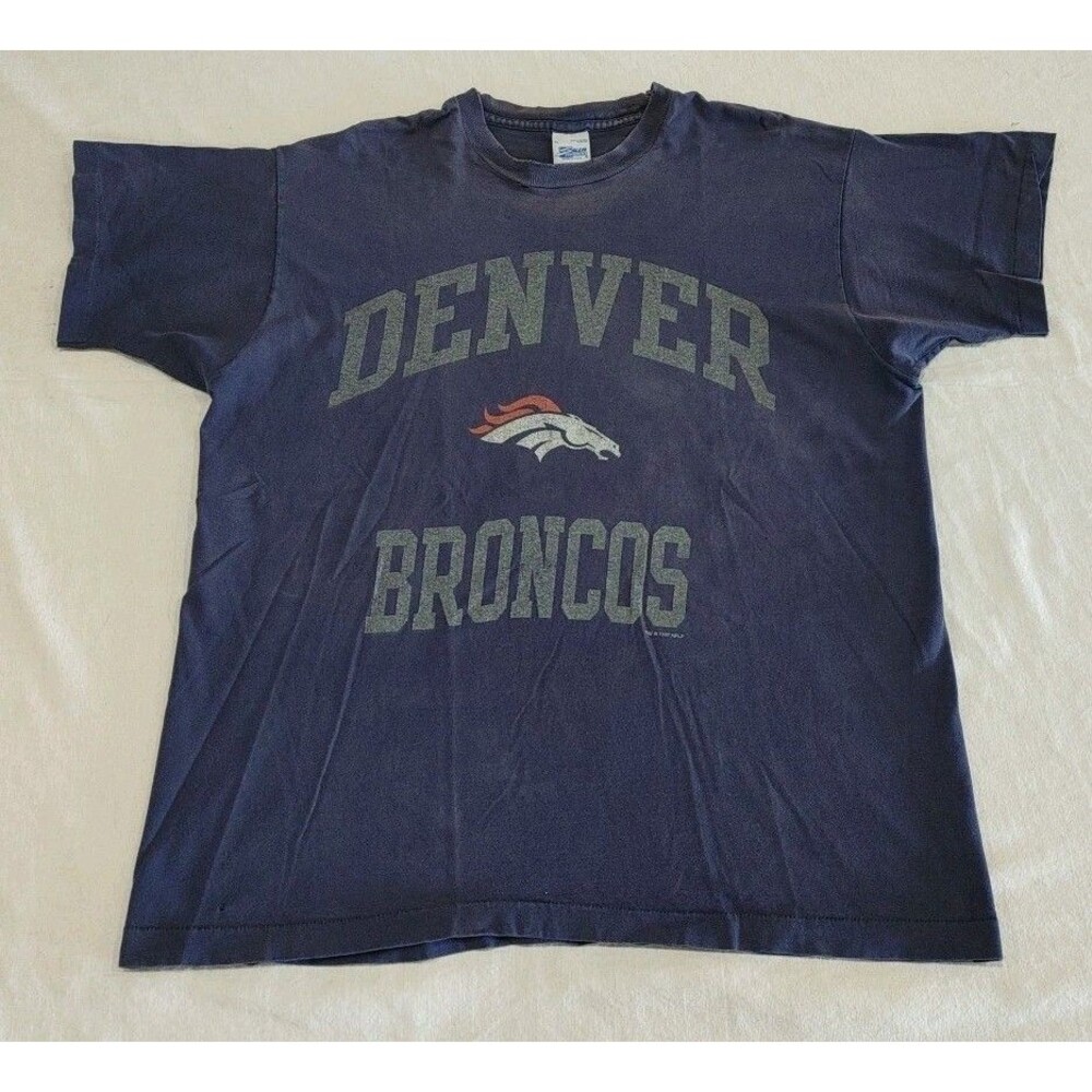 Vintage Denver Broncos Salem Tshirt Blue Single Stitch NFL Made in USA Size XL